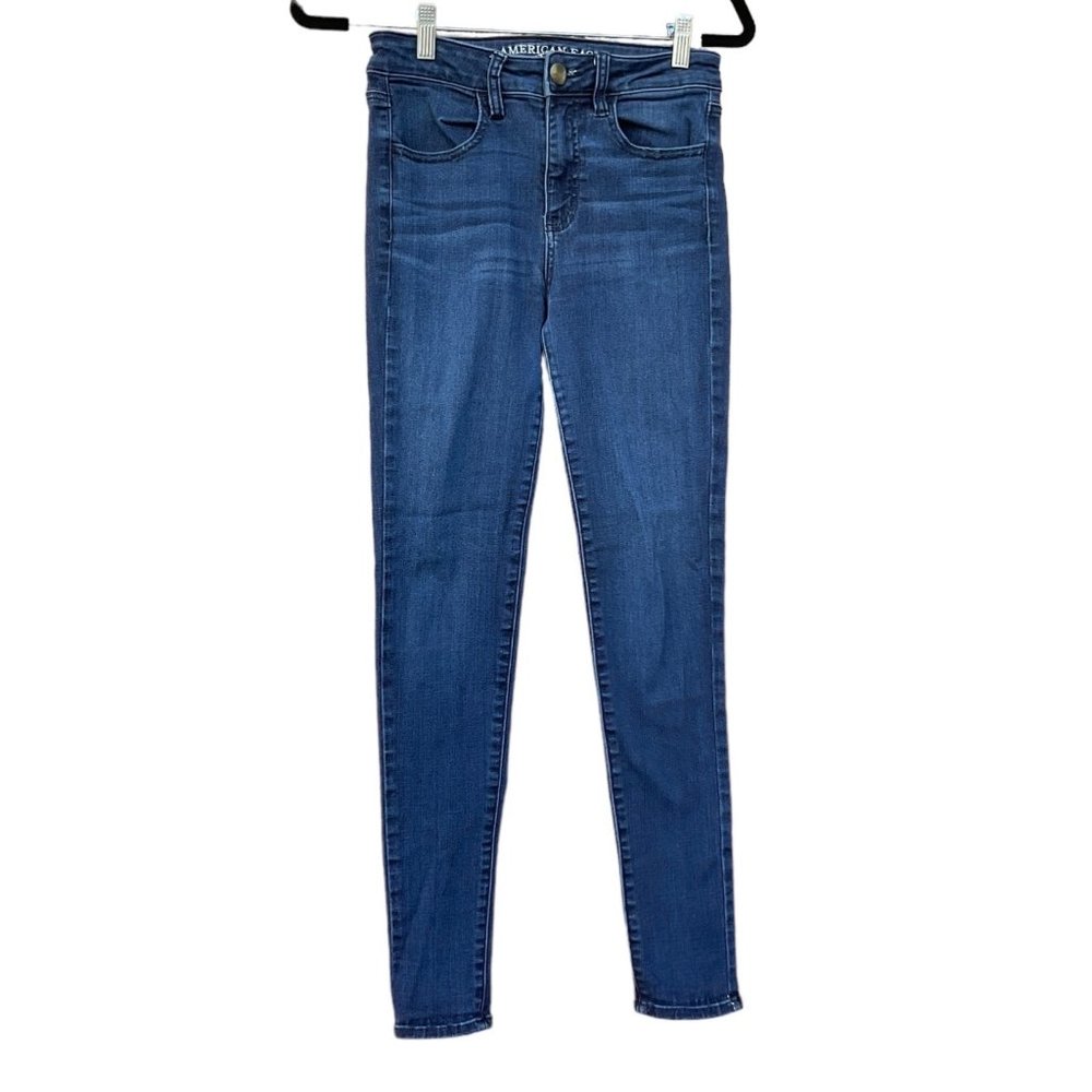 American Eagle AEO Denim Cafe Super Super Stretch High Rise Blue‎ Jeggings Sz 4